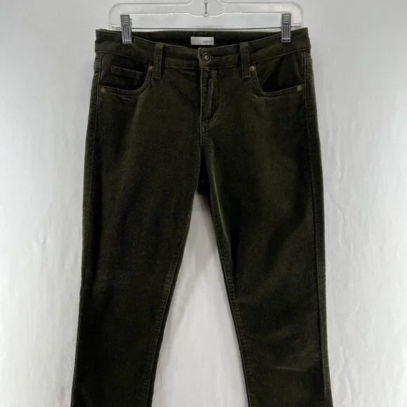 Edyson Leon Ankle Skinny Corduroy Pants Womens 28 Stretch Zip Hem Mid-Rise Green - Picture 5 of 14